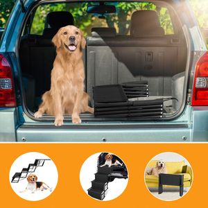 Rampa Pieghevole per Cani a 4 Gradini, Scala in Acciaio Antiscivolo in Tessuto Oxford con Cinghie di Fissaggio per Auto, Camion e SUV fino a 80 kg di Carico - Product Image 3