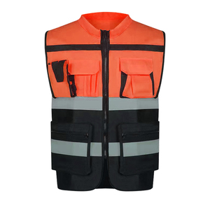 Gilet de sécurité imperméable en coton avec logo personnalisé imprimé, bandes réfléchissantes, rayures blanches et grises - Product Image 5