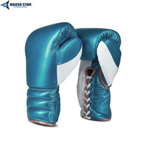Gants de boxe Daizen Star en cuir à lacets bleus pour adultes, équipement d'entraînement respirant avec support de poignet - Product Image 3