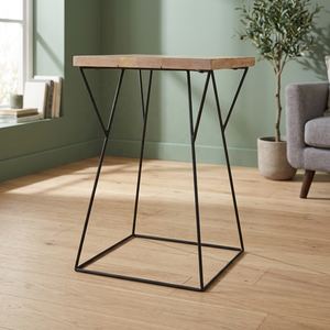 Mesa Auxiliar Metálica con Superficie de Madera, Diseño Minimalista y Duradero para Decoración de Sala de Estar y Dormitorio, Gran Venta - Product Image 1