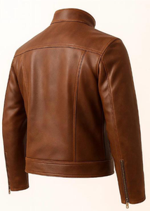 Veste en cuir d'hiver pour homme, grande taille, col montant, logo frontal, chauffante, respirante, décontractée - Product Image 2