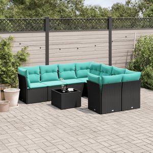 Set di divani da giardino in polyrattan nero da 9 pezzi con cuscini - Product Image 1