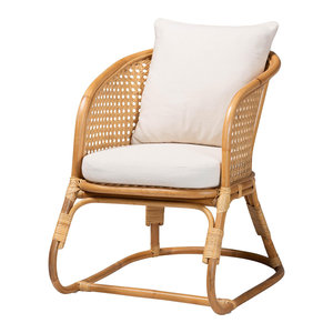 Handwoven <b>Natural</b> Rattan Decorative <b>chair</b> Wicker <b>Dining</b> <b>Chair</b> With Curved Frame Open Back And Soft Cushion For Living Room - Product Image 6
