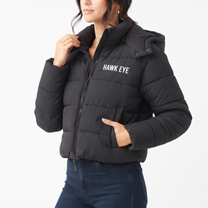 Best Quality Women's <b>Cropped</b> <b>Puffer</b> <b>Jacket</b> Quilted Winter Coat Long Sleeve Zipper Front Adjustable Hem Casual Warm Outerwear - Product Image 3