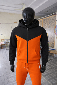 Ensemble de survêtement contrasté noir et orange pour homme, sweat à capuche zippé et pantalon de jogging, vêtements de sport décontractés, entraînement en salle de sport, course à pied, ensemble deux pièces - Product Image 6