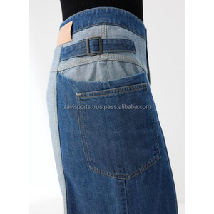 Pantalon en jean pour femme, taille haute, design japonais, jean bicolore, patchwork, jambe large, ample, délavé, vintage, modeste - Product Image 5
