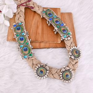 สร้อยคอประดับขนนกยูงแบบถักสไตล์โบโฮจากเชือกปอกระเจา - Product Image 4