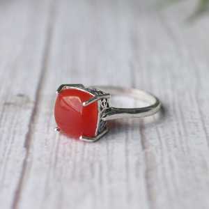 Handmade Square Carnelian <b>Statement</b> Ring 925 Sterling Silver Natural Gemstone Jewelry Elegant Women Gift - Product Image 2