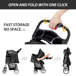 TH-PPS-526 Compact Four Wheel Pet Stroller with Quick Release Wheels Breathable Mesh Panels and Storage <b>Basket</b> - Product Image 6