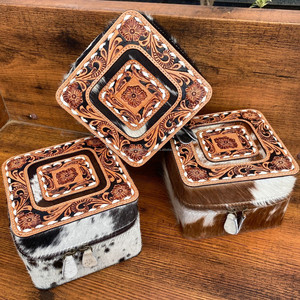 Caja de joyería de gran tamaño de cuero de vaca personalizada de lujo, caja de joyería de gran tamaño, pulsera, anillo, pendiente, collar, cajas de joyería de cuero de vaca para mujer - Product Image 4