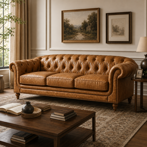 Vietnam Factory Luxury Leather Button Tufted <b>Sofa</b> Bed with Eco-Friendly <b>Foam</b> Cushions Modern 3 Seater for Villa Living Room Deco - Product Image 2