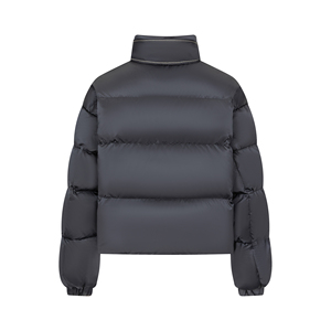 Women's Short <b>Quilted</b> <b>Jacket</b> With Bow Collar Full Sleeve Zipper Closure Winter Warm Coat Solid Color Puff Sleeve Design - Product Image 2