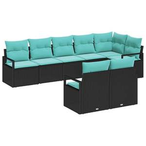 Poly <b>Rattan</b> Garden <b>Sofa</b> Set Black And Turquoise 8 Piece Outdoor Furniture With High Density Foam Cushions Waterproof - Product Image 2