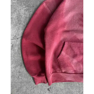 Sudadera con capucha de algodón grueso de alta calidad para hombre, con cremallera, color liso, efecto desgastado por el sol, lavado ácido personalizado, rasgada, vintage, desgastada, de forro polar, para invierno - Product Image 5
