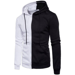 Sweat à capuche haut de gamme demi-zippé, coupé-cousu, contrast bicolore, style urbain - Product Image 4