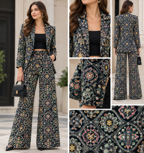 Tissu brodé floral noir avec détails en sequins pour foulards et châles pour femmes, longue veste abaya burqa koti - Product Image 6
