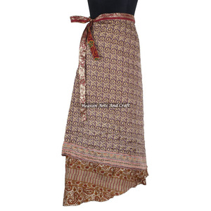 Faldas largas de seda sari mágicas de 2 capas estilo hippie vintage indio para uso casual, reversibles - Product Image 3