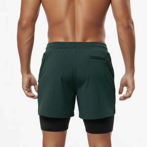 Shorts de sport pour hommes, été, polyester, 2 en 1, avec poche pour le sport, logo personnalisé, fabrication OEM, haute qualité. - Product Image 2