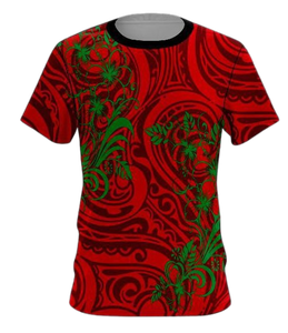 Camisa Casual Polinesia para Hombre con Cuello Mao, Tela Satén, Manga Corta, Color Granate, Impresión Personalizada a Bajo Precio - Product Image 3