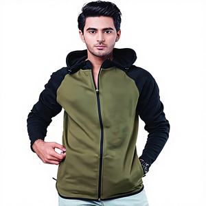 Sudadera con Capucha Negra con Cremallera para Hombre |   Sudadera con Capucha y Cremallera Completa en Bloques de Color |   Sudadera Urbana |   Venta al por Mayor OEM - Product Image 1