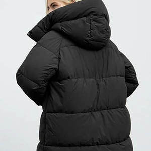 Top Trendy Women's Black Quilted Puffer Jacket Hooded Zipper Closure Long Sleeve <b>Thick</b> <b>Winter</b> <b>Coat</b> Polyester Wadding Solid Color - Product Image 2