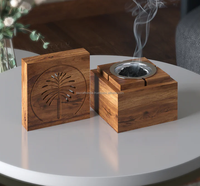Encensoir religieux arabe en bois d'acacia indien, mini, carré, en forme de lune, parfum fraise, pour usage domestique, Ramadan, Mubkhar, Madkhan, Star