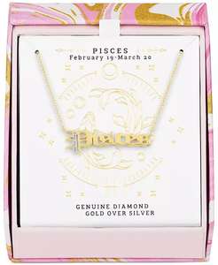 Nome dello zodiaco accento di diamanti Collana pendente 18 "in argento Sterling o argento Sterling placcato oro 14k | Macacy's - Product Image 3