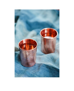 Handcrafted pure <b>copper</b> drinking <b>glass</b> with antique designed for Ayurvedic health benefits and traditional water storage - Product Image 1