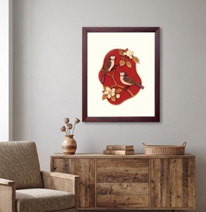 <b>Framed</b> Wooden <b>Wall</b> Art Carved Birds And Flowers Traditional Decor For Living Room - Product Image 5