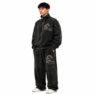 Sweat-shirt oversize en molleton/coton délavé à l'acide, couleur noire, col montant premium, épaules tombantes, pull d'hiver style streetwear, le plus vendu - Product Image 5