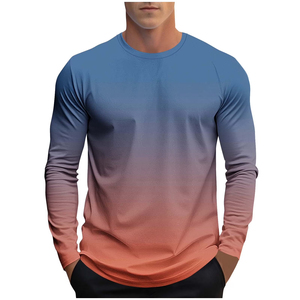 Men's Gradient Long Sleeve T-Shirt O-Neck Slim Fit Quick Dry Knitted Casual Top Men's T-Shirts - Product Image 4