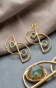 Boucles d'oreilles clous géométriques plaquées or 14 carats avec incrustation de pierre naturelle, perle et coquillage, style bohème, bijoux de mode pour femmes - Product Image 3