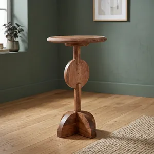 Modern Mango Wooden Side <b>Table</b> Minimalist Design Handmade Living Room Furniture Dark Wood Finish <b>Round</b> Top - Product Image 4