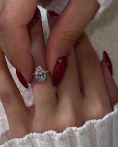 Anillo de compromiso con halo de diamantes cultivados en laboratorio, corte pera, venta al por mayor, plata 925, oro 10K 14K, solitario en forma de lágrima, para propuesta de matrimonio, para mujer - Product Image 5