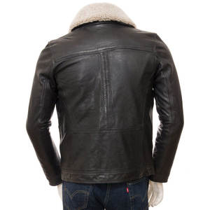 Blouson de motard en peau de mouton à capuche pour homme de qualité supérieure, coupe personnalisable, devant en toile, élégant, en cuir véritable avec doublure en fausse fourrure, livraison rapide - Product Image 2