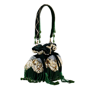 Sac de soirée Potli de luxe fait main en daim perlé à motif géométrique avec bandoulière, capacité 1L, élégant pour mariage/fête - Product Image 2