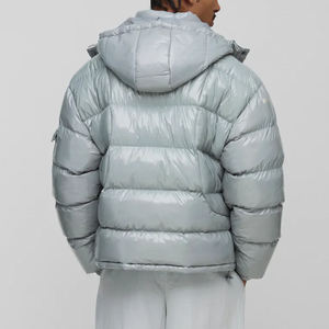 New Article <b>Men's</b> <b>Light</b> Gray Hooded Puffer <b>Jacket</b> Windproof Zipper Closure Polyester Filling Casual Winter Coat Regular Fit - Product Image 3