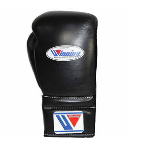 ถุงมือชกมวย Pro Winning ขนาด 14oz 16oz สีดำ ปรับแต่งได้ ถุงมือฝึกซ้อมคิกบ็อกซิ่ง แบบผูกเชือกและสายรัดแบบ Hook & Loop หนังแท้ - Product Image 4