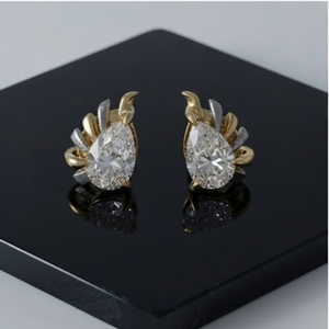 Round <b>Crystal</b> Stone Delicate Designer <b>Stud</b> Jewelry for Women and Girls Luxury Two Tone Gold <b>Earrings</b> with Sparkling - Product Image 5