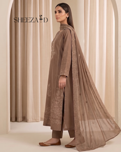 Conjunto de Shalwar Kameez de Chifón Marrón con Bordado Floral para Mujer, Traje Étnico de India y Pakistán SHEEZA.D, Algodón AMIGABLE CON LA PIEL - Product Image 2