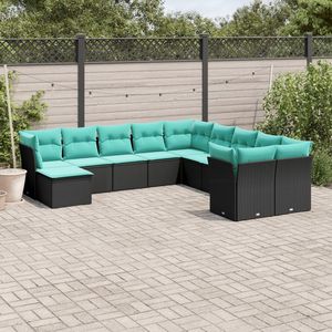 Juego de Sofás de Patio de 11 Piezas en Poliratán Negro con Cojines, Muebles Elegantes para Exteriores - Product Image 1