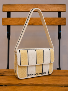 Sac à bandoulière de luxe artisanal haut de gamme avec perles, motif rayé moderne, sac à main brodé, logo personnalisé, sécurisé - Product Image 2