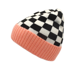 Unisex Checkered Beanie Hat Black White Green Ribbed Cuff Knit <b>Winter</b> <b>Cap</b> Adult 56-58CM Casual Style - Product Image 2