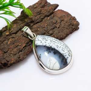 Natural Pear Dendrite Agate <b>Opal</b> Charm Pendant Gold Plated 925 Sterling Silver Vintage Engagement <b>Necklace</b> for Women - Product Image 3