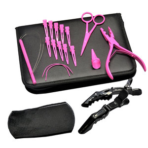 Hair <b>Extension</b> Tools Kit with Hair Pressing Tool Flat Tip <b>Bead</b> Closing Plier Hair Gripper Crocodile Clips Small Scissors - Product Image 4