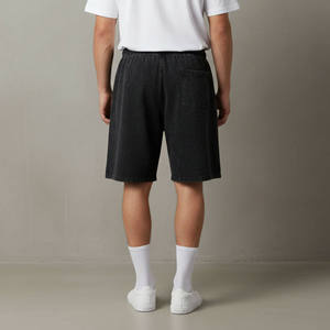 Shorts Bermuda en Coton Noir de Haute Qualité pour Hommes avec Cordon de Serrage à la Taille et Logo Flamme Imprimé sur le Devant, Style Décontracté, Tissu Respirant - Product Image 3