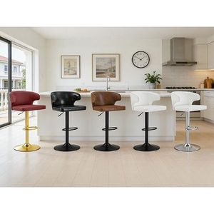 Taburete de Bar Moderno de Cuero PU, Silla Giratoria Ajustable con Respaldo para Cocina, Barra, Comedor - Product Image 1
