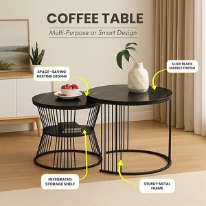 Modern Black Round <b>Nesting</b> <b>Coffee</b> <b>Table</b> <b>Set</b> Metal Accent <b>Tables</b> for Living Room and Bedroom Furniture - Product Image 5
