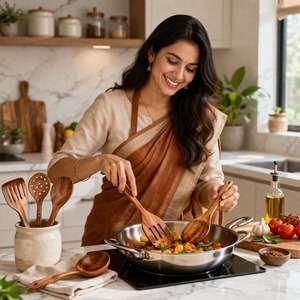 Best Quality Modern Eco-Friendly Long Handle Wooden Spoon and Fork Set Handmade From India - Product Image 5