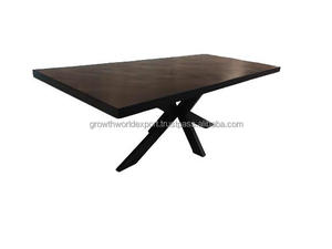 Vente chaude Table à manger rectangulaire en bois de manguier massif Meubles de style industriel noir pour la maison Restaurant Appartement Entrepôt - Product Image 5